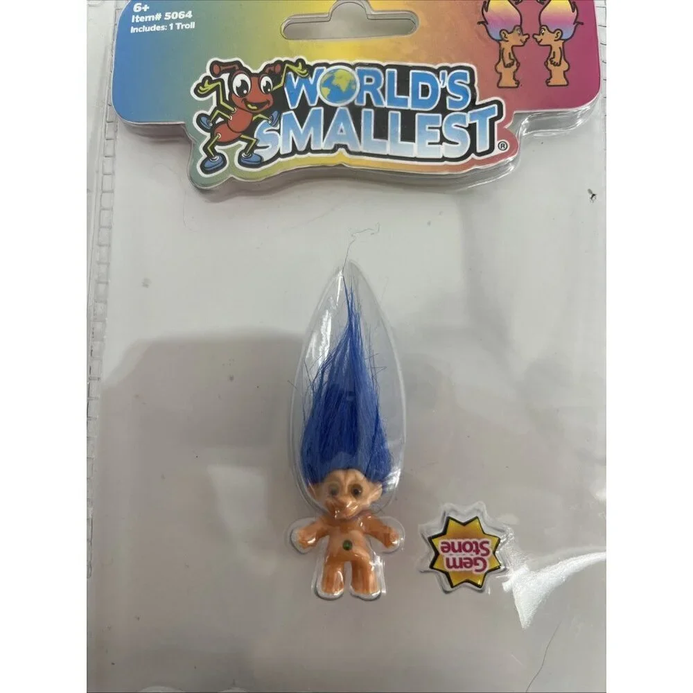 Rare! Hard To Find, Worlds Smallest BLUE Hair Good Luck Troll W/ Gemstone